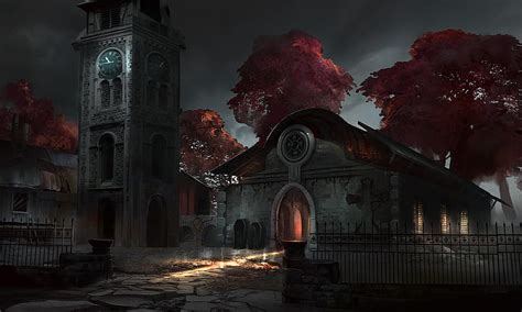 The beauty of darkness, red, cemetery, halloween, black, trees, grave ...