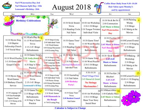 Printable Activity Calendar