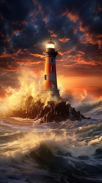 Premium AI Image | a lighthouse in the ocean with a beautiful sunset sky