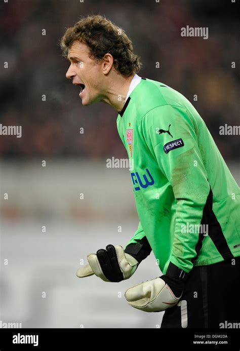 Goalkeeper Jens Lehmann, VfB Stuttgart football club, directing the ...