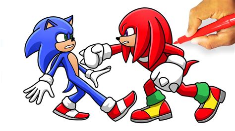 How to DRAW SONIC fighting with KNUCKLES - Sonic 2 Movie - YouTube