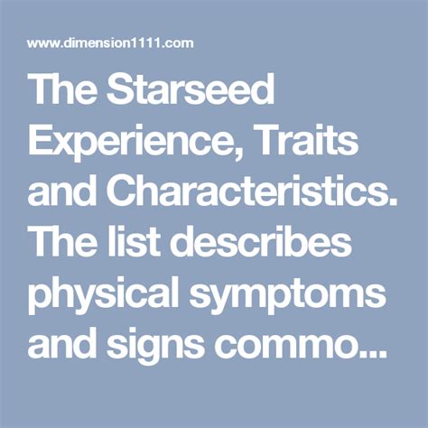 The Starseed Experience, Traits and Characteristics. The list describes ...