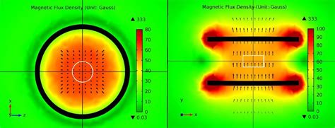 Magnetic field simulation of the Helmholtz coil comprising of two ...