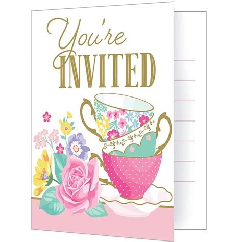 Floral Tea Party Invitations (Pack of 8) | High Tea Party Supplies ...