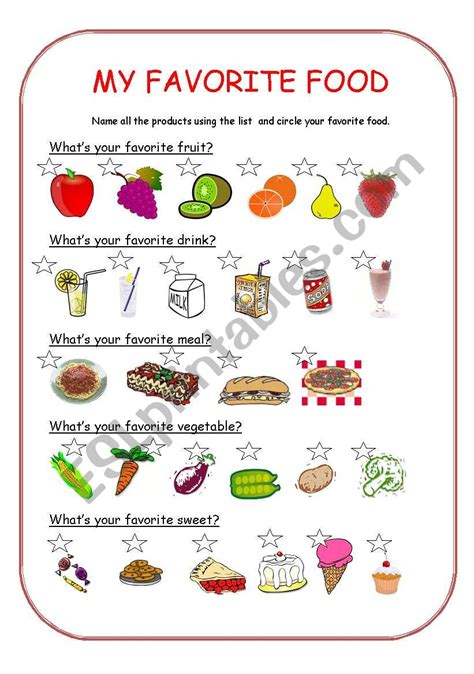 FAVORITE FOOD worksheet | Food activities, Favorite recipes, Food quiz