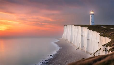 lighthouse over white cliffs by kingbonj