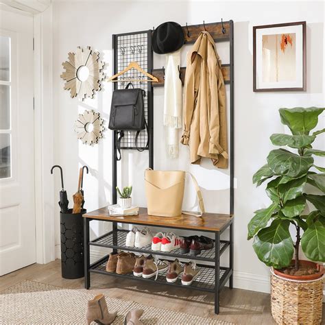 Entryway Coat Rack Shoe Bench Set, Industrial Hall Tree, 43% OFF