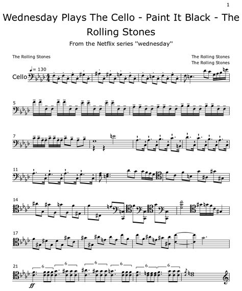 Wednesday Plays The Cello - Paint It Black - The Rolling Stones - Sheet ...