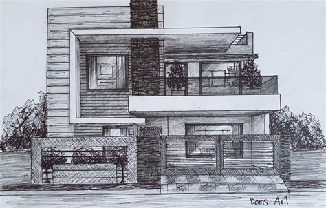 Modern house in 1 point perspective by doms art – Artofit