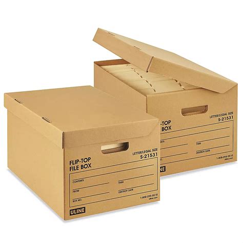 Flip-Top Storage File Boxes - 15 x 12 x 10", Kraft S-21531 - Uline