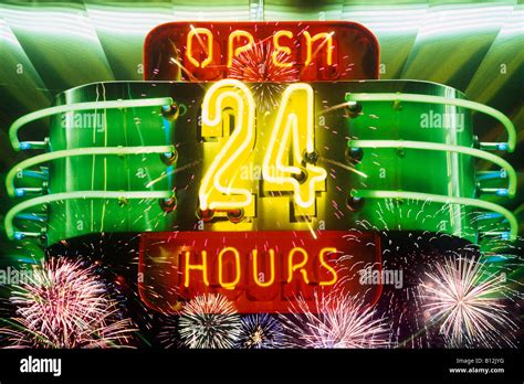 NEON OPEN 24 HOURS SIGN Stock Photo - Alamy