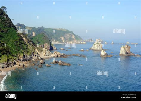 Ctiffs, stacks and beaches on the Asturian, Costa Verde, coast between ...