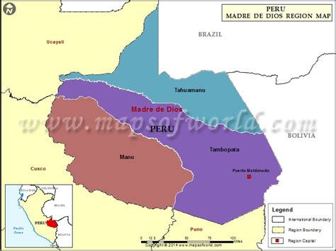 Map of Madre de Dios Region, Peru