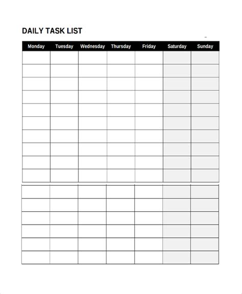 Daily Task Checklist Template