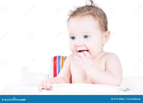 Funny Laughing Baby Waiting For Lunch Stock Photo - Image: 41418856