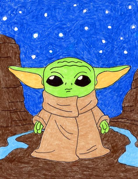 Draw Baby Yoda in Space · Art Projects for Kids