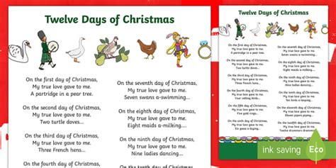 Twelve Days of Christmas Song Lyrics - Christmas Song, Carol