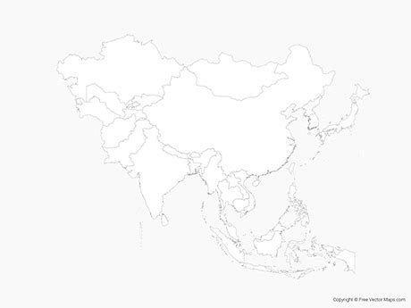 Printable Vector Map of Asia with Countries - Outline | Free Vector Maps