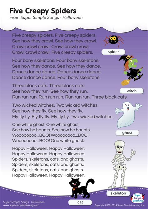 (PDF) Five Creepy Spiders - Super Simple · Spiders, skeletons, cats ...