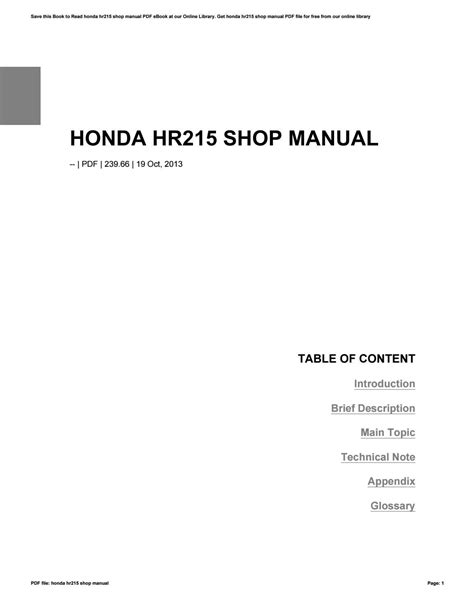 Honda hr215 shop manual by asm778 - Issuu