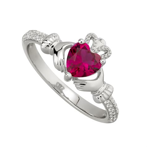 July Birthstone Claddagh Ring Set with Ruby Gemstone