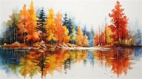 Premium AI Image | Watercolor Autumn Forest Reflections