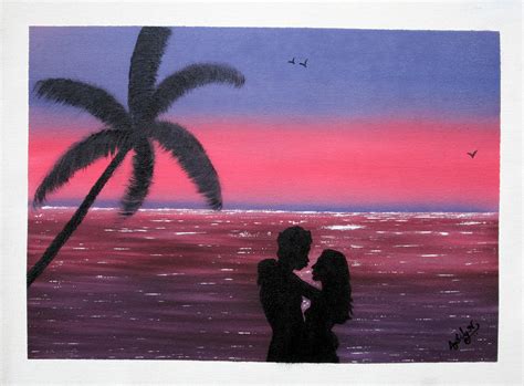 Romantic Couple At Sunset Painting by Ambily N - Fine Art America