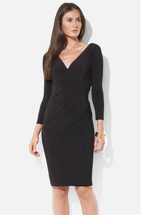 Lauren Ralph Lauren Ruched Surplice Jersey Sheath Dress | Nordstrom