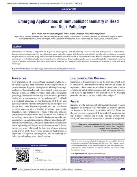 (PDF) Emerging applications of immunohistochemistry in head and neck ...