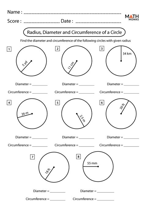 Circumference of a Circle Worksheets - Math Monks