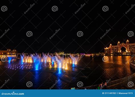 Dubai, UAE - Feb 5, 2020: Fountain at Dubai`s the Pointe at Palm ...