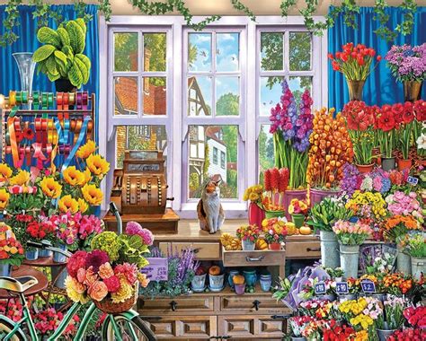 White Mountain Puzzles Flower Shop - 1000 Piece Jigsaw Puzzle in 2022 ...