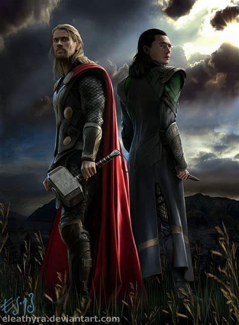 Thor and Loki fanart - I love that they're standing together in a wheat ...