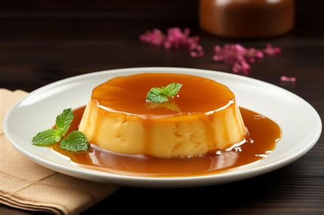 Premium Photo | Caramel flan with caramel sauce tasty dessert background