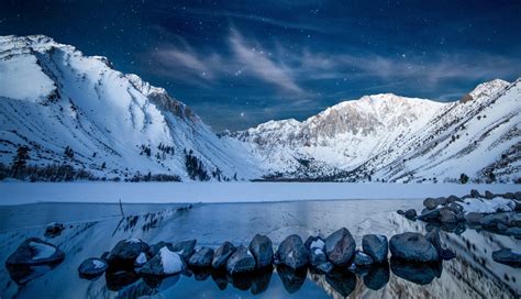 1336x768 Resolution Snowy Mountains at Starry Night HD Laptop Wallpaper ...