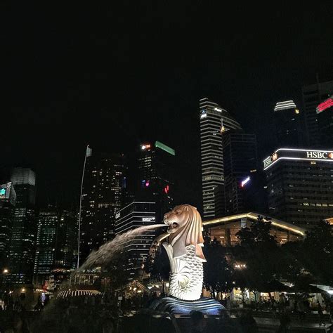 The Merlion in night view - Depicted as a mythical creature with a lion ...