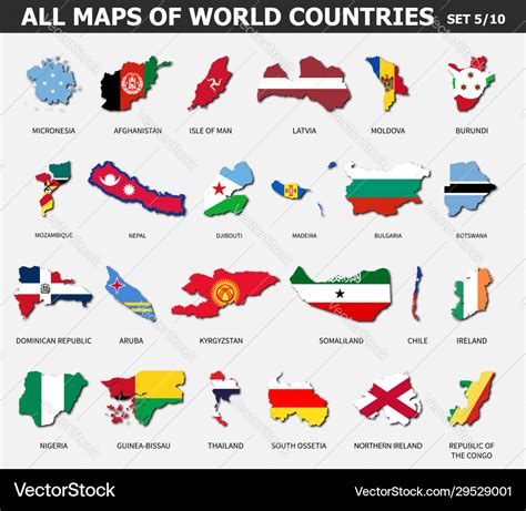 All maps world countries and flags set 5 Vector Image