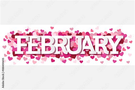 February Single Word With Hearts Banner Vector Illustration 1 Stock ...