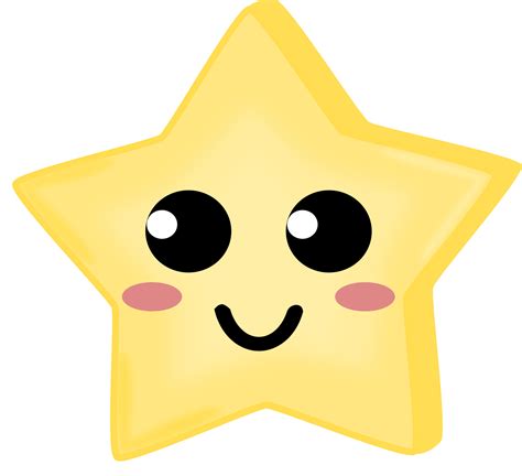 Cute yellow star smile face. Big eyes and medium light dot. Doodle star ...