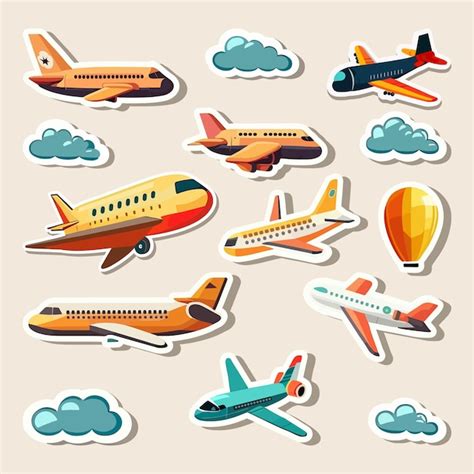 Premium Vector | Set of sticker style airplanes and clouds elements on ...