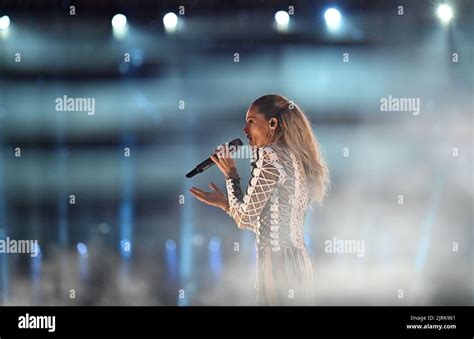 Munich, Germany. 20th Aug, 2022. Helene Fischer sings at her open-air ...