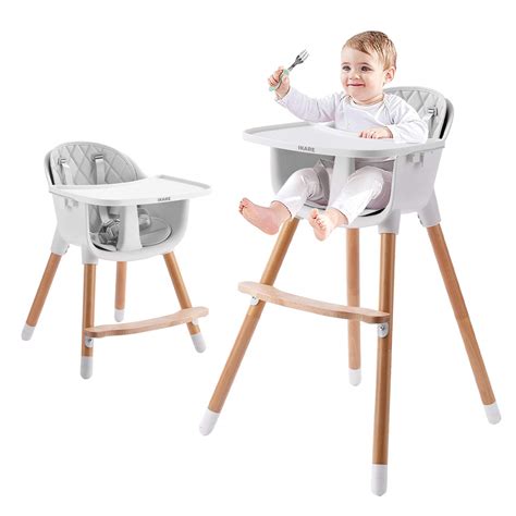 IKARE Wooden Natural Baby High Chair W/ Removable Tray & Safety Harness ...