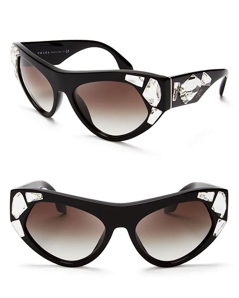 Prada Oversized Crystal Cat Eye Sunglasses in Black | Lyst