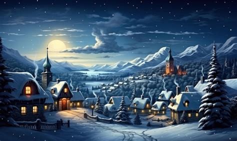 Premium AI Image | a christmas village on snowy ground