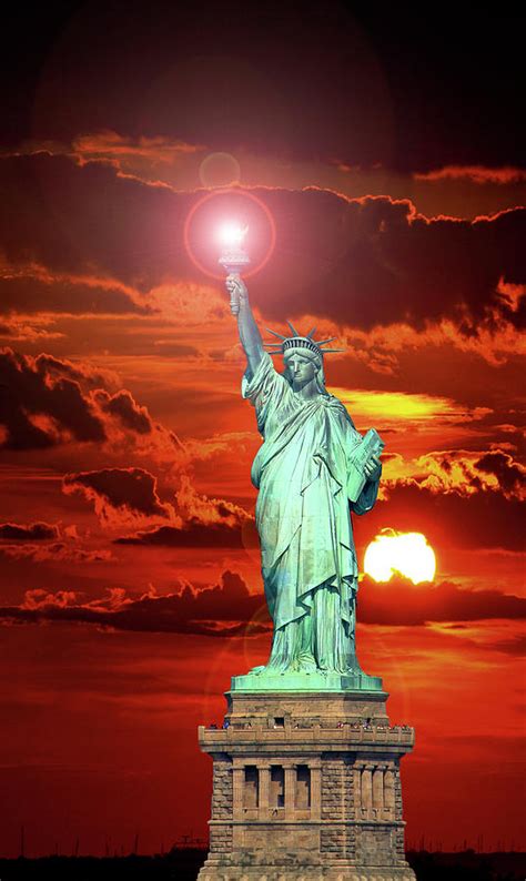 Statue Of Liberty At Sunset