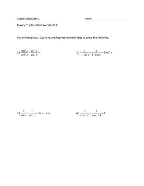 Trigonometric Identities Worksheet Kuta - Math Is Fun