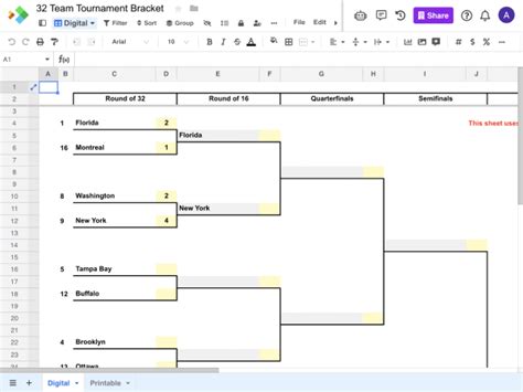 32 Team Tournament Bracket | Sports Templates from Spreadsheet.com