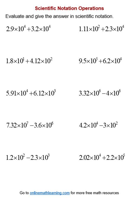 Add & Subtract Scientific Notation Worksheets (printable, online ...