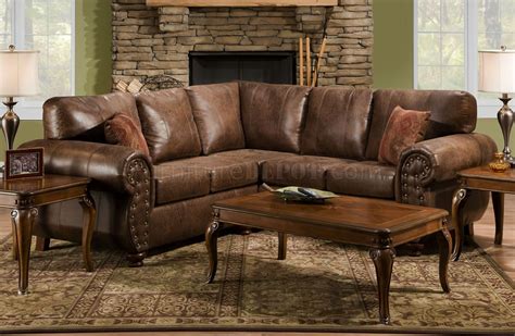 Brown Smokey Leather Like Microfiber Classic Sectional Sofa