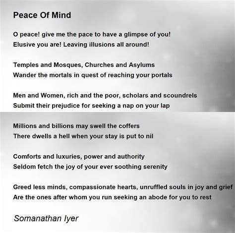 Peace Of Mind Poem by Somanathan Iyer - Poem Hunter